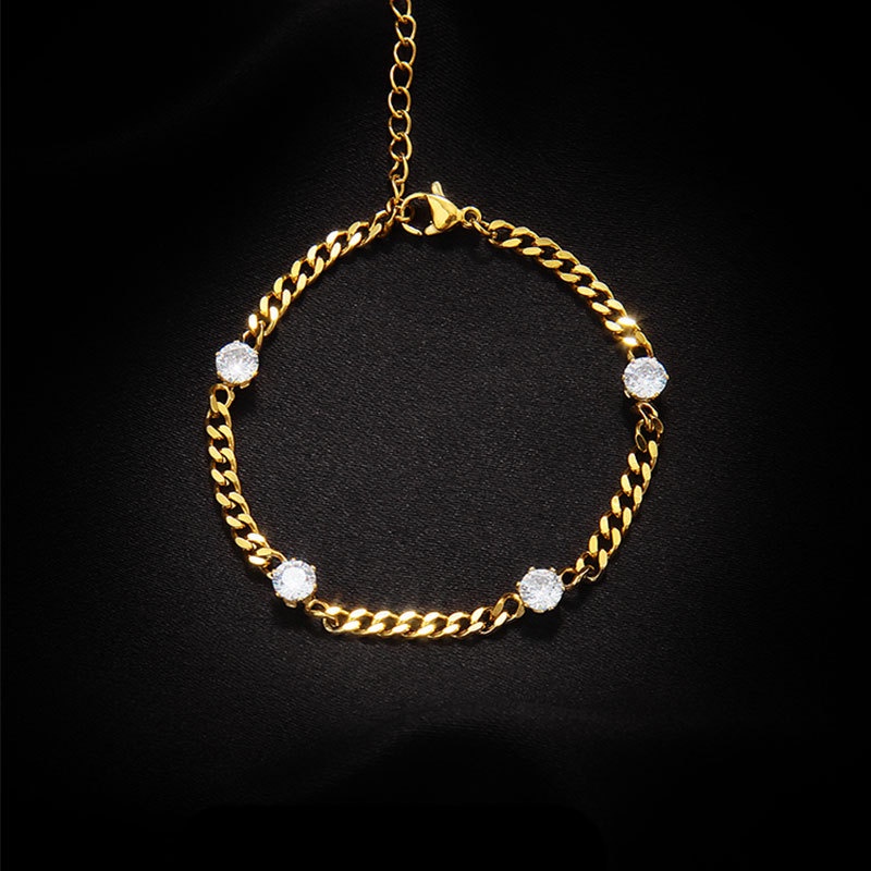 GROSIR Gelang tangan sisik empat zircon titanium stainless steel 316l anti karat import berkualitas bisa bayar di tempar COD