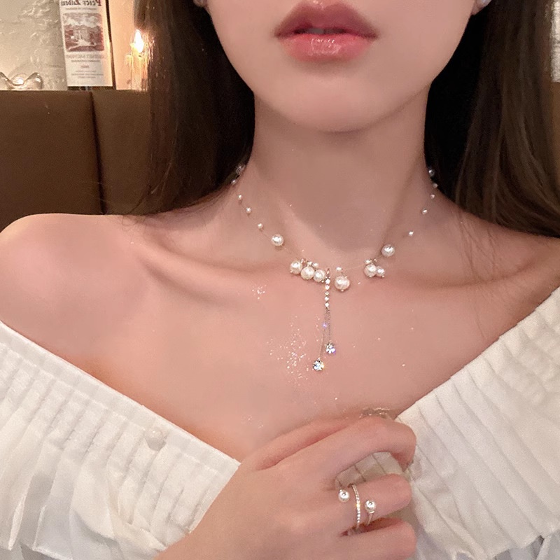 Kalung Geometris Mutiara Berlian Imitasi Fashion Untuk Wanita