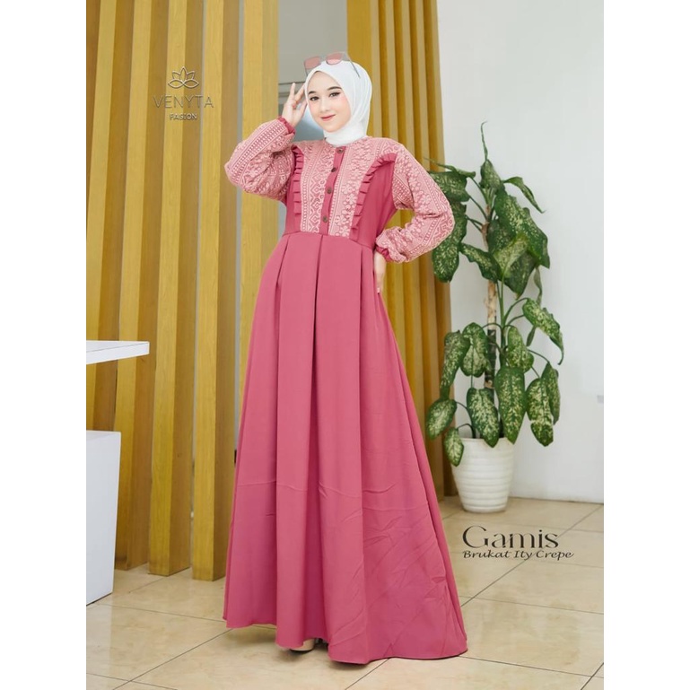 Maira Gamis polos Brukat Premium/cod/gamis burkat kombinasi syakila/gamis adem/gamis pesta/gamis bridesmaid