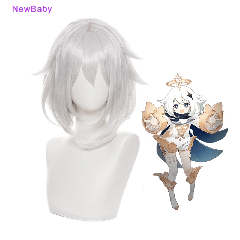 Newbaby 1PCS Genshin Impact Kanban Musume Paimon Cosplay Wig Rambut Putih Custom ID