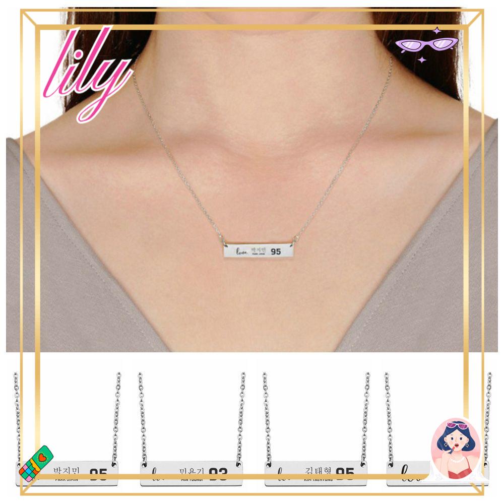 Lily BTS ARMY Kalung Hadiah Perhiasan Perhiasan Persegi Panjang Charms Tulisan Inggris