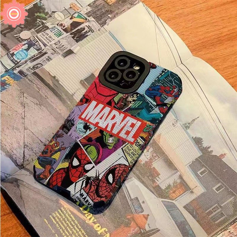 IPHONE Casing V.ANS Merek Trendi Kompatibel Untuk Iphone11 12 13 14 Pro MAX XR 7 8 Plus X XS MAX 7Plus 8Plus Tekstur Kulit Mewah Kartun Anime M.ARVEL Casing Belakang Lembut Shockproof