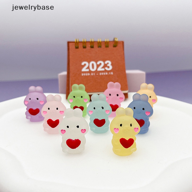 [jewelrybase] 2pcs Resin Luminous Rabbit Mini Kartun Cinta Kelinci Ornamen Glow in The Dark Butik