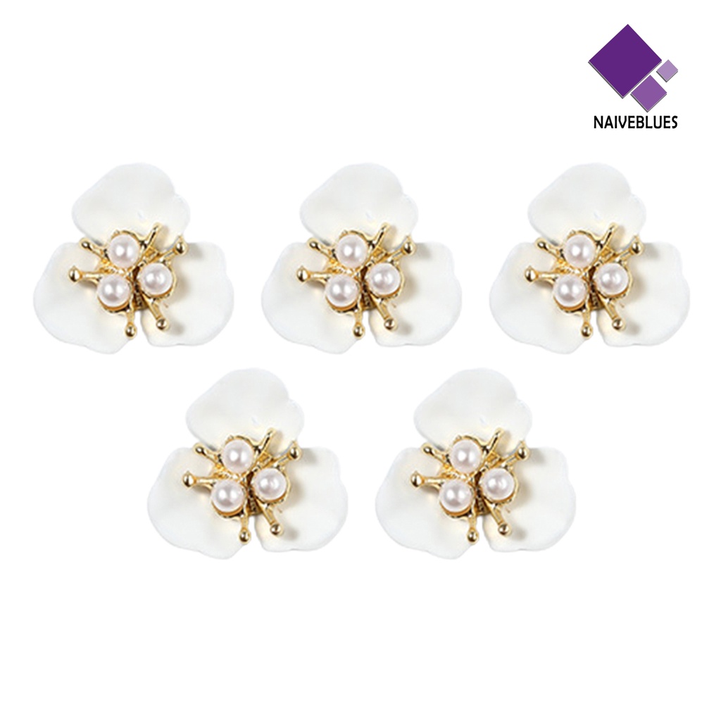 [naiveblues] 5pcs Bunga Dekorasi Kuku Modis Gaya Aksesoris Kuku Mutiara Flower Nail Stud Untuk