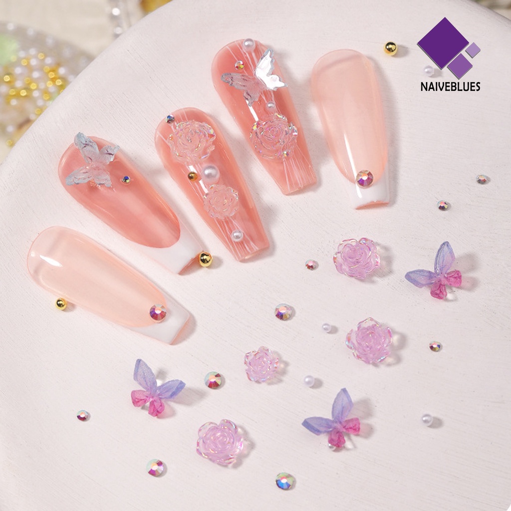 [naiveblues] 1kotak Aksesoris Kuku Tidak Jatuh Bersinar Berkilau DIY 3D Camelia Faux Nail Art