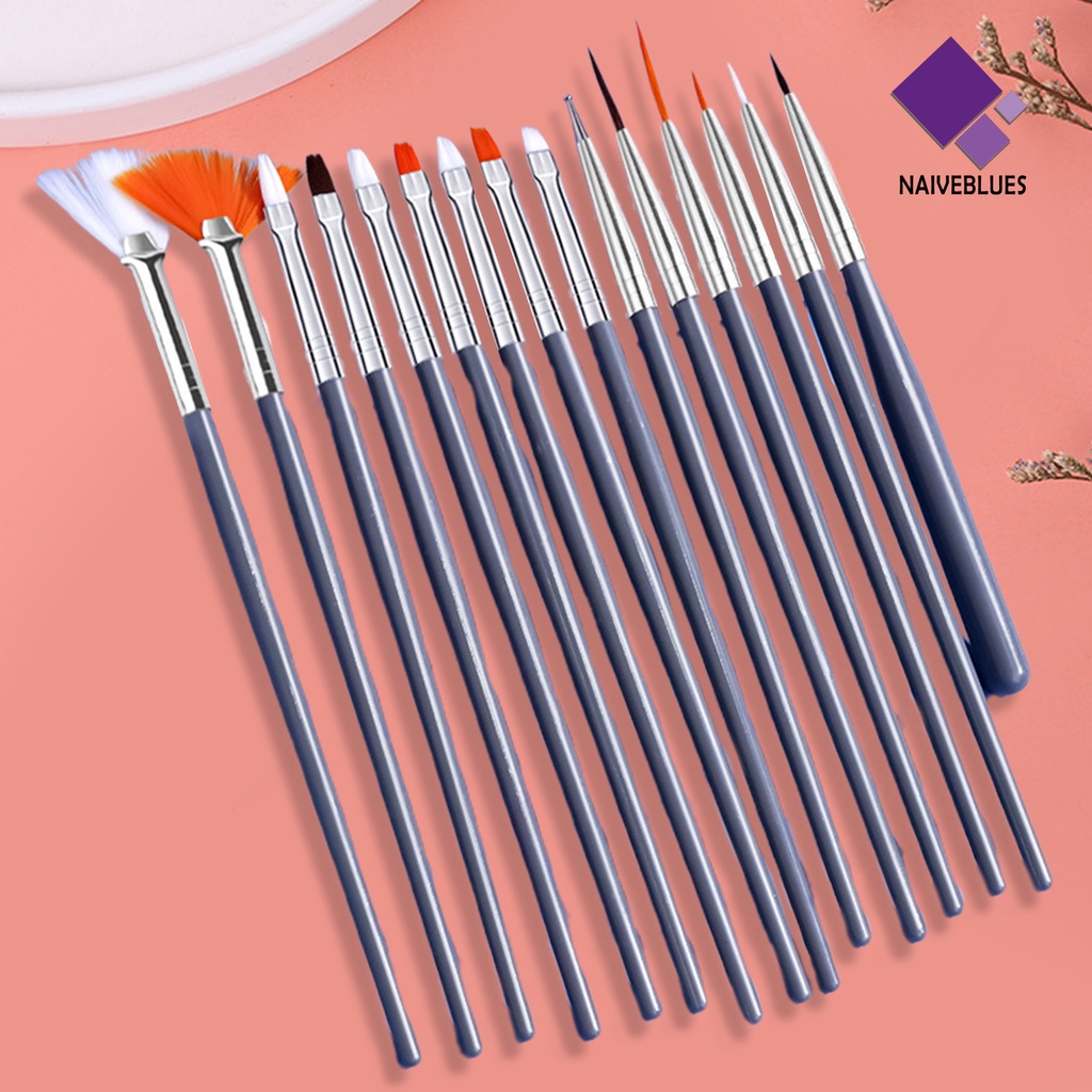 [naiveblues] 15pcs Nail Art Brush Kit Bulu Lembut Halus Tidak Geser DIY Efek Gradien Kuku