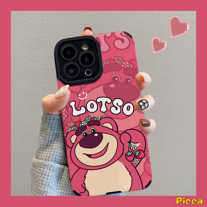 IPHONE Casing Ponsel Tekstur Kulit Mewah Kompatibel Untuk Iphone11Xr 7Plus 12 13 14 Pro Max7 8 Plus X XS MAX 7Plus Kartun Yang Indah Strawberry Bear Cute Manyo Shockproof Soft Silicon Cover