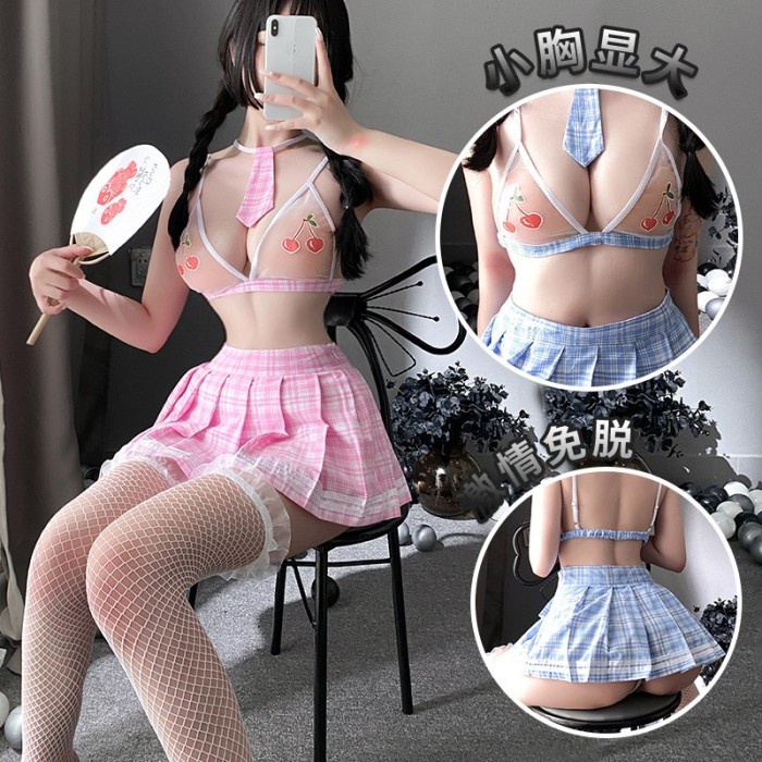 Blue Candy Cosplay Sexy Uniform Seragam Murid Sekolah Cherry Cute Girl