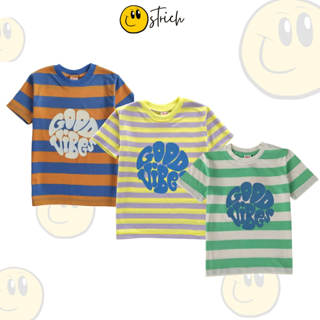 Kaos Anak Laki-laki Cowok Motif Salur Lengan Pendek OSTRICH OSKSL007