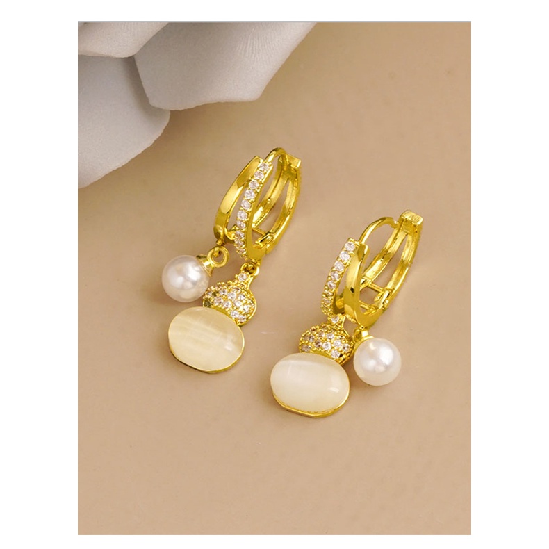 Goldkingdom Aksesoris Perhiasan Fashion Ready Stock Hulu Anting Mutiara Kecil Dengan Gesper Telinga Berlian Untuk Wanita