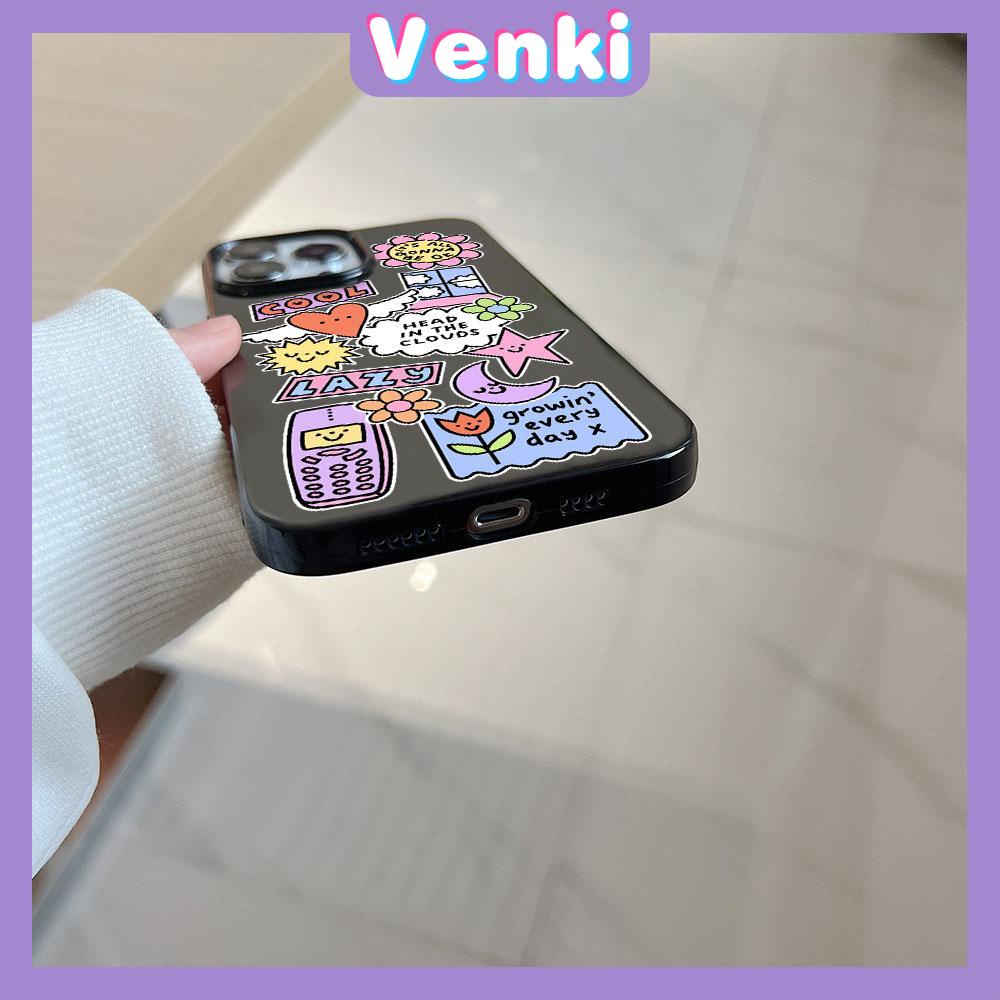 VENKI - For iPhone 11 iPhone Case Black Glossy TPU Soft Case Shockproof Protection Camera Cute Cartoon Compatible with iPhone 14 13 Pro max 12 Pro Max 11 xr xs max 7Plus 8Plus