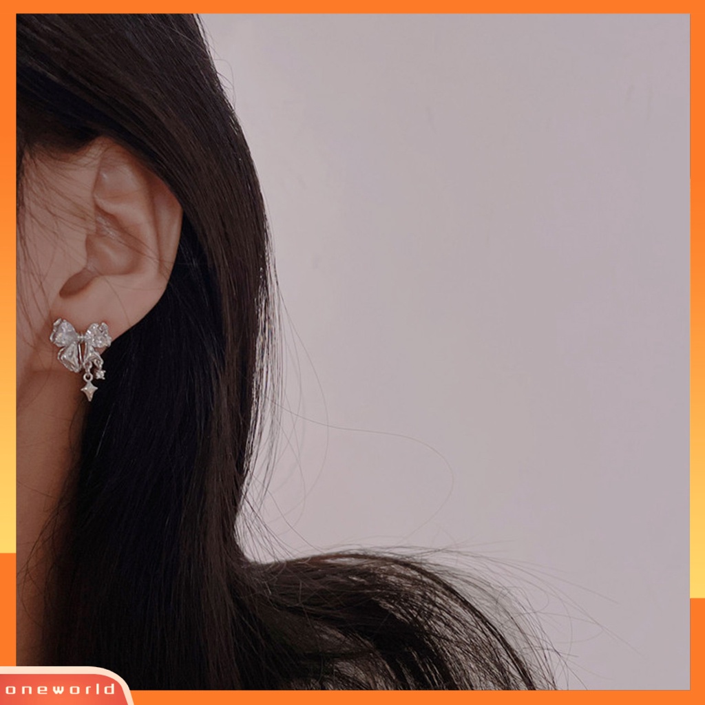 [EONE] 1pasang Drop Earrings Temperamen Geometris Cubic Zirconia Eye-catching Tahan Aus Dekorasi High-end Sparkling Bows Pendant Earrings Perhiasan Aksesori