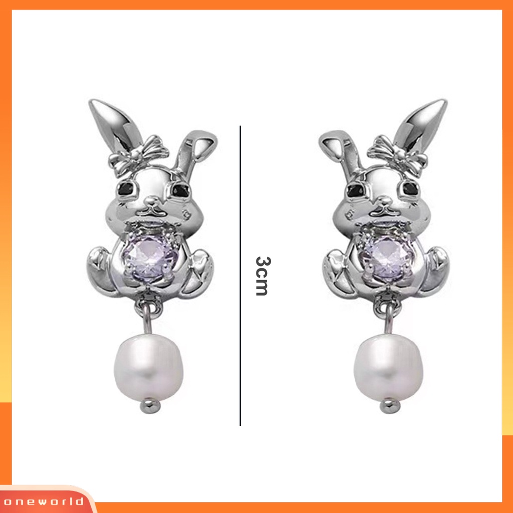 [EONE] 1pasang Menjuntai Anting Mutiara Imitasi Lucu Manis Hypoallergenic Logam Berlian Imitasi Bertatahkan Kelinci Stud Earrings Fashion Perhiasan