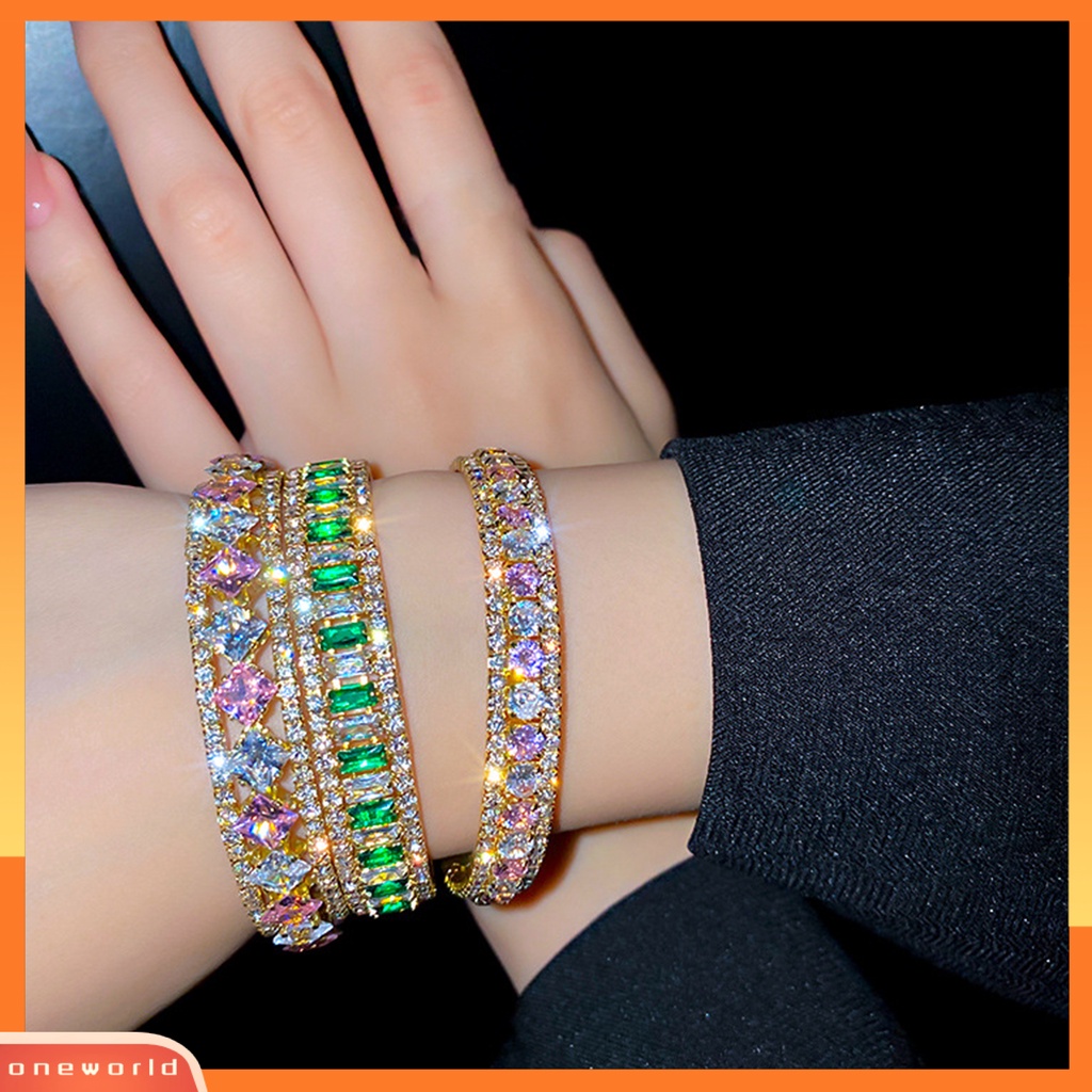 [EONE] Gelang Tangan Wanita Rantai Tangan Portabel Bulat Berlian Imitasi Mengkilap Untuk Hadiah