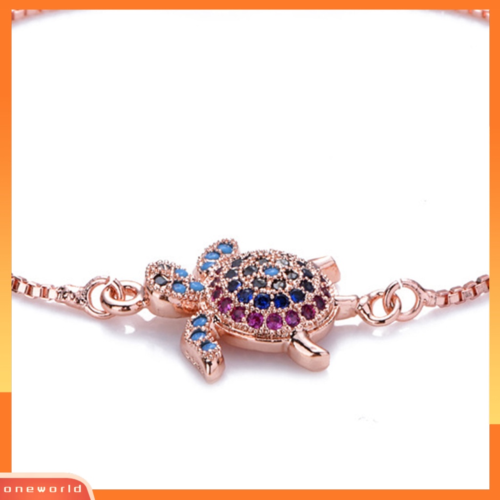 [EONE] Turtle Gelang Adjustable Shiny Colorful Rhinestones Sparkling Geometric Hias Hadiah Wanita Gadis Penyu Laut Gelang Mungil Perhiasan Untuk Pacaran