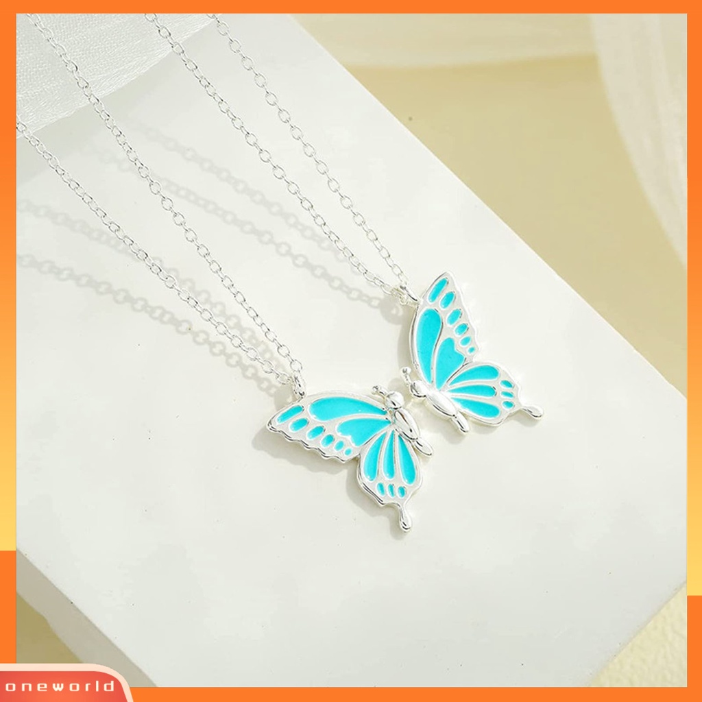 [EONE] 2 Pcs/Set Kalung Persahabatan Bermakna Kilau Terang Semua Pertandingan Adjustable Ekstensi Rantai Dekorasi Hadiah Sahabat BFF Sister Butterfly Pendant Necklace Untuk Anniversary