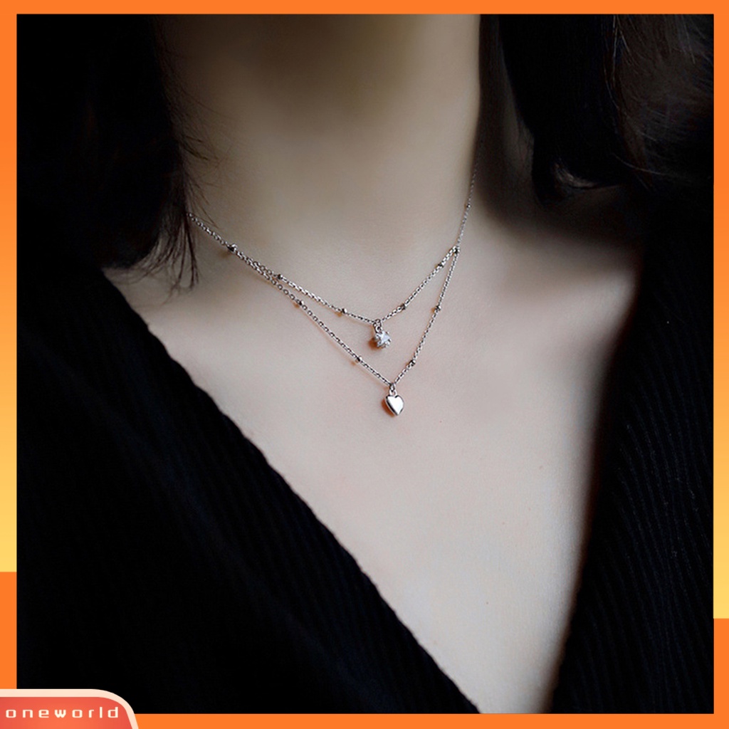 [EONE] Wanita Kalung Gaya Korea Dan Jepang Fashion Aksesoris Hadiah Anniversary Manis Double-Layered Star Love Heart Rhinestone Necklace Untuk Pacaran