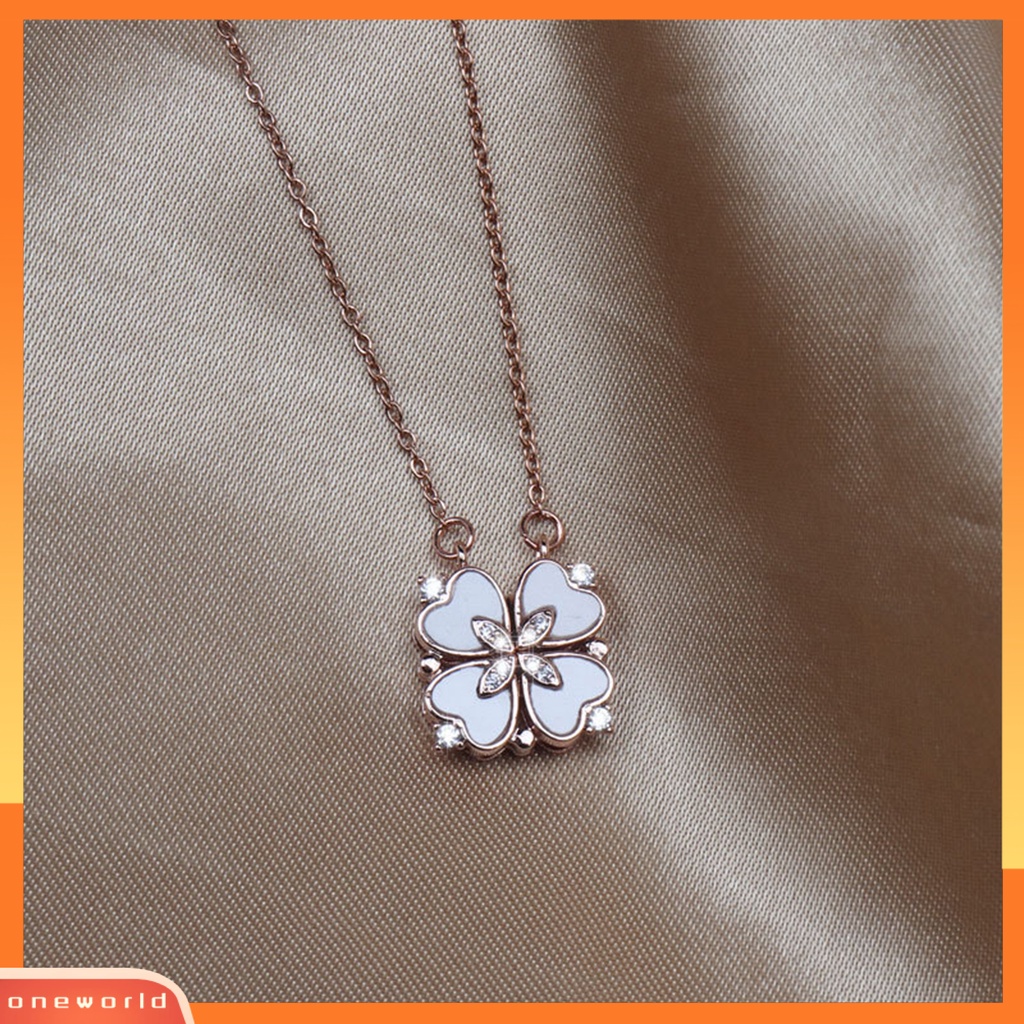 [EONE] Wanita Kalung Berlian Imitasi Tertanam ic Elegan Cinta Hati Empat Daun Semanggi Liontin Klavikula Kalung Fashion Perhiasan