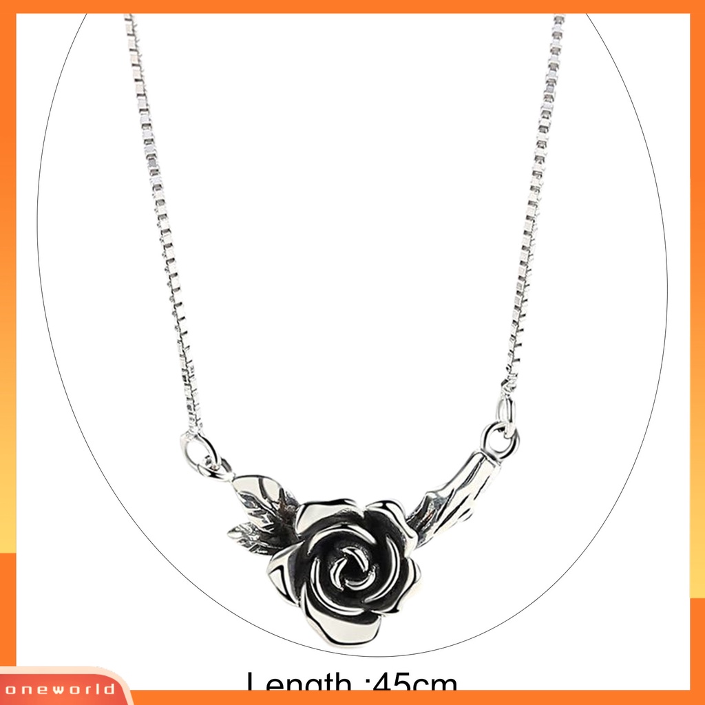 [EONE] Wanita Kalung Vintage Bunga Hitam Rose Stainless Desain Lama Leher Dekorasi Warna Perak Tepi Halus Rose Pendant Necklace Perhiasan Pesta