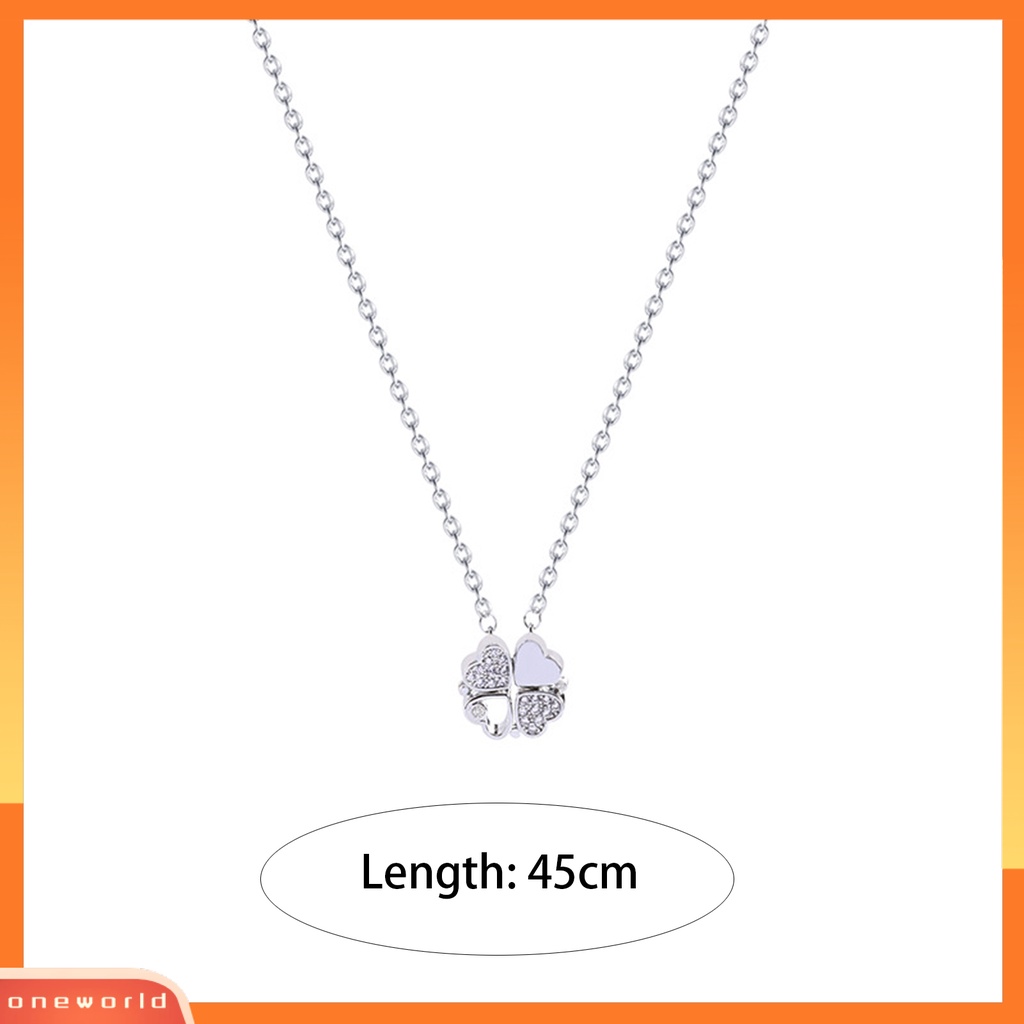 [EONE] Wanita Kalung ic Cinta Hati Mewah Baja Titanium Berlian Imitasi Tertanam Empat Daun Semanggi Liontin Kalung Fashion Perhiasan