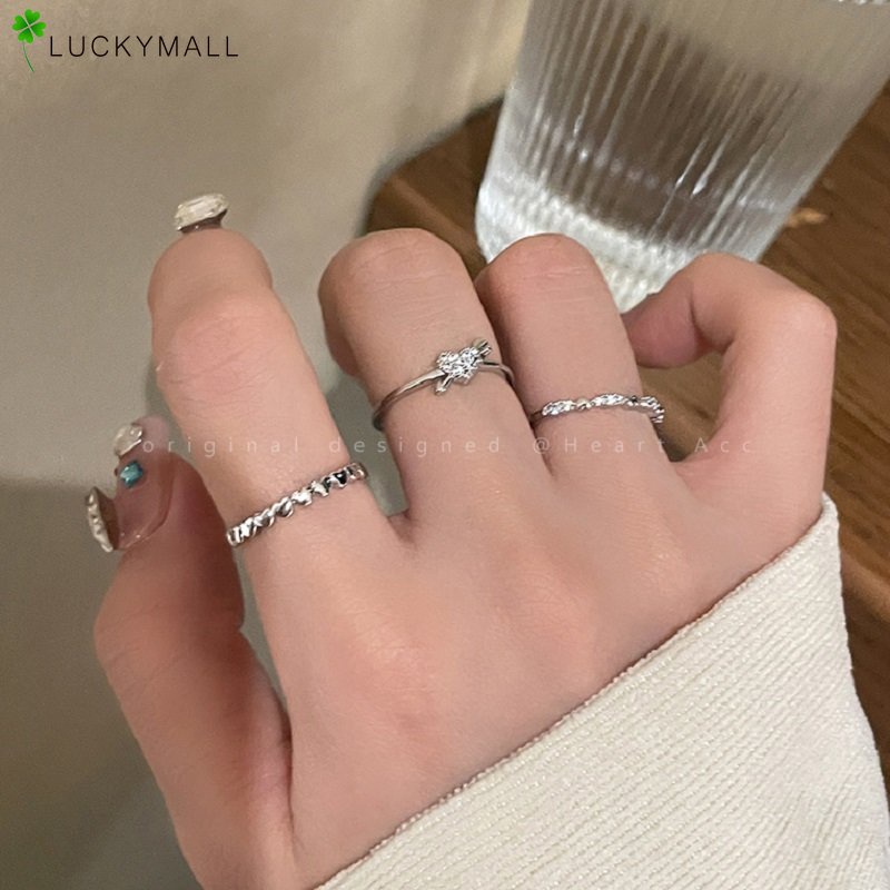 Fashion Zirkon Perak Jari Cincin Set Untuk Wanita Elegan Adjustable Panah Jantung Cincin Perhiasan Aksesoris