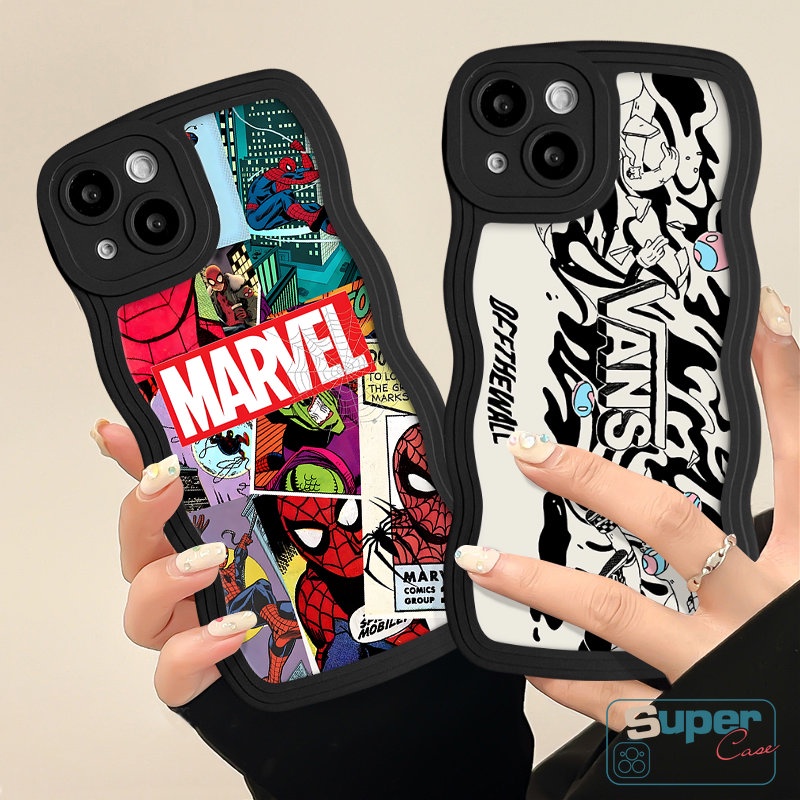 Casing Ponsel Kartun Kompatibel Untuk IPhone 7Plus 11 13 XR 14 12 Pro Max 6s 7 6 8 14 Plus X XS Max SE 2020 Fashion Tide Brand Label Doodle Lembut Bergelombang Penutup Tepi