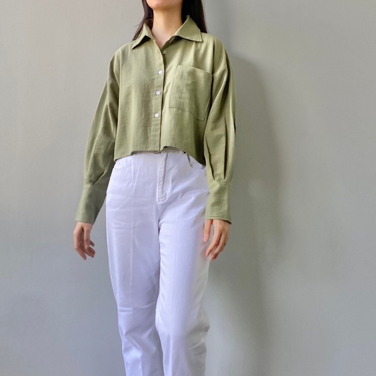 CASHA - ZRX OOTD WANITA KEMEJA LULI / Mia Boxy Shirt / Kemeja Wanita Crop Lengan Panjang / Kem Crop 