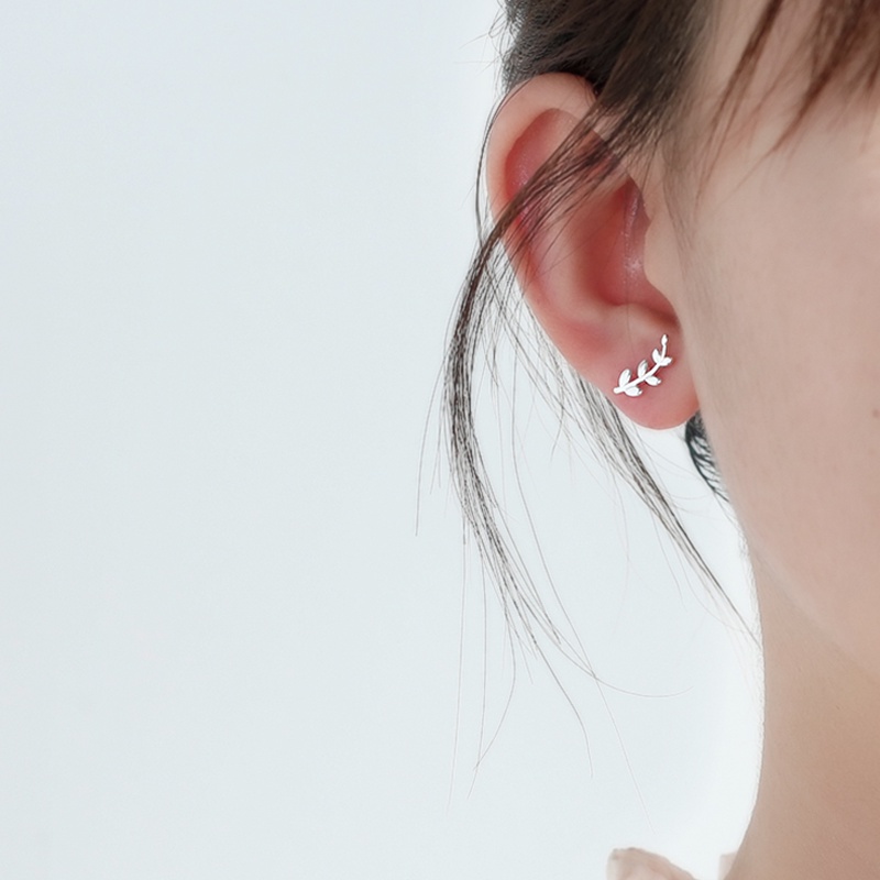 Papaozhu Stylish S925 Silver Leaf Hook Earrings Untuk Wanita Perempuan Temperamen Anti Alergi Cuff Earring All-match Aksesoris Telinga Pakaian Sehari-Hari