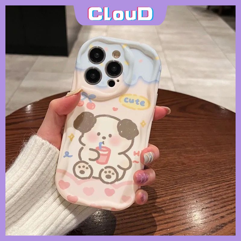 Casing Ponsel Kartun Anjing Lucu Kompatibel Untuk iPhone 11 Pro Max XR X14 12 13 Pro Max 7 8 6s 6 Plus XS Max 8Plus SE 2020 3D Wavy Curved Edge Shockproof Glossy Soft Cover