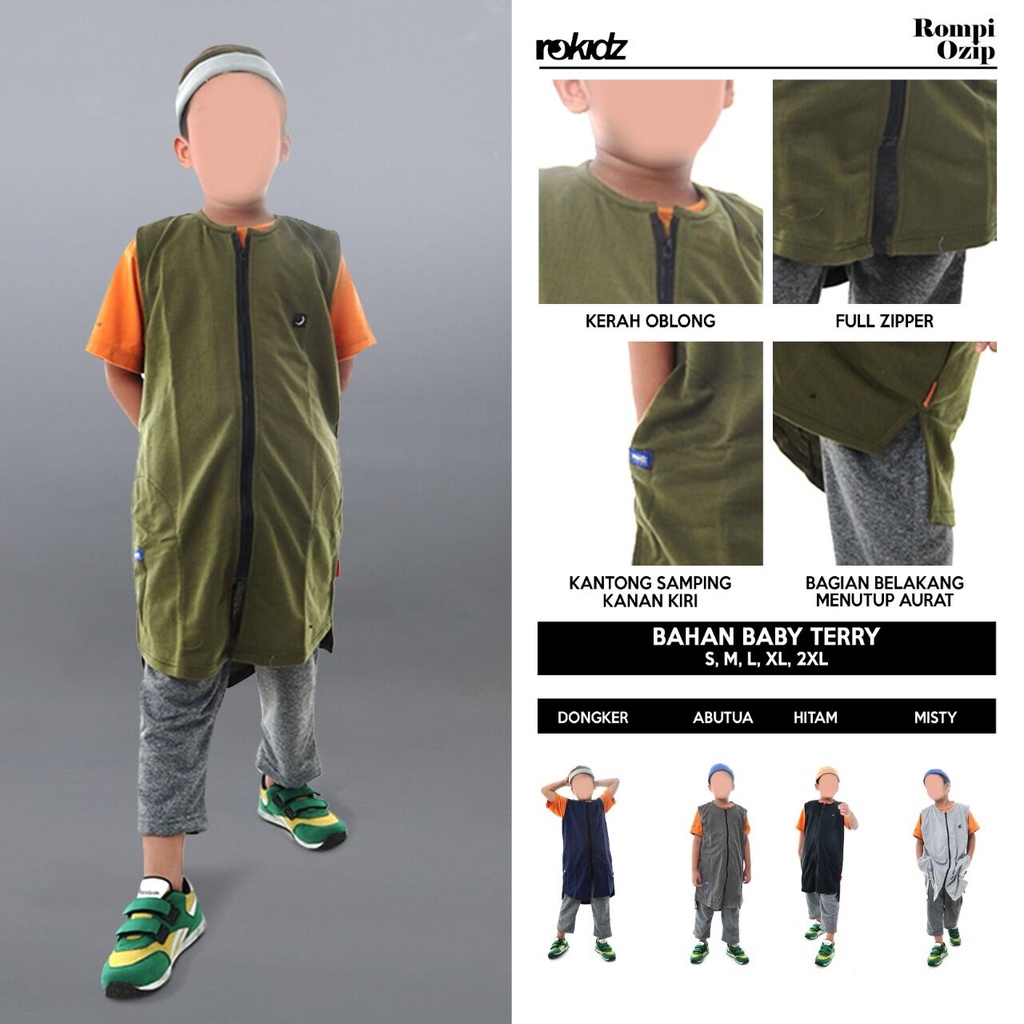 (Wajib Tanyakan Stok) Rosal Rompi Oblong Zipper Ozip ROKIDZ Little Ikhwan Kids Outfit Sholat Gamis S