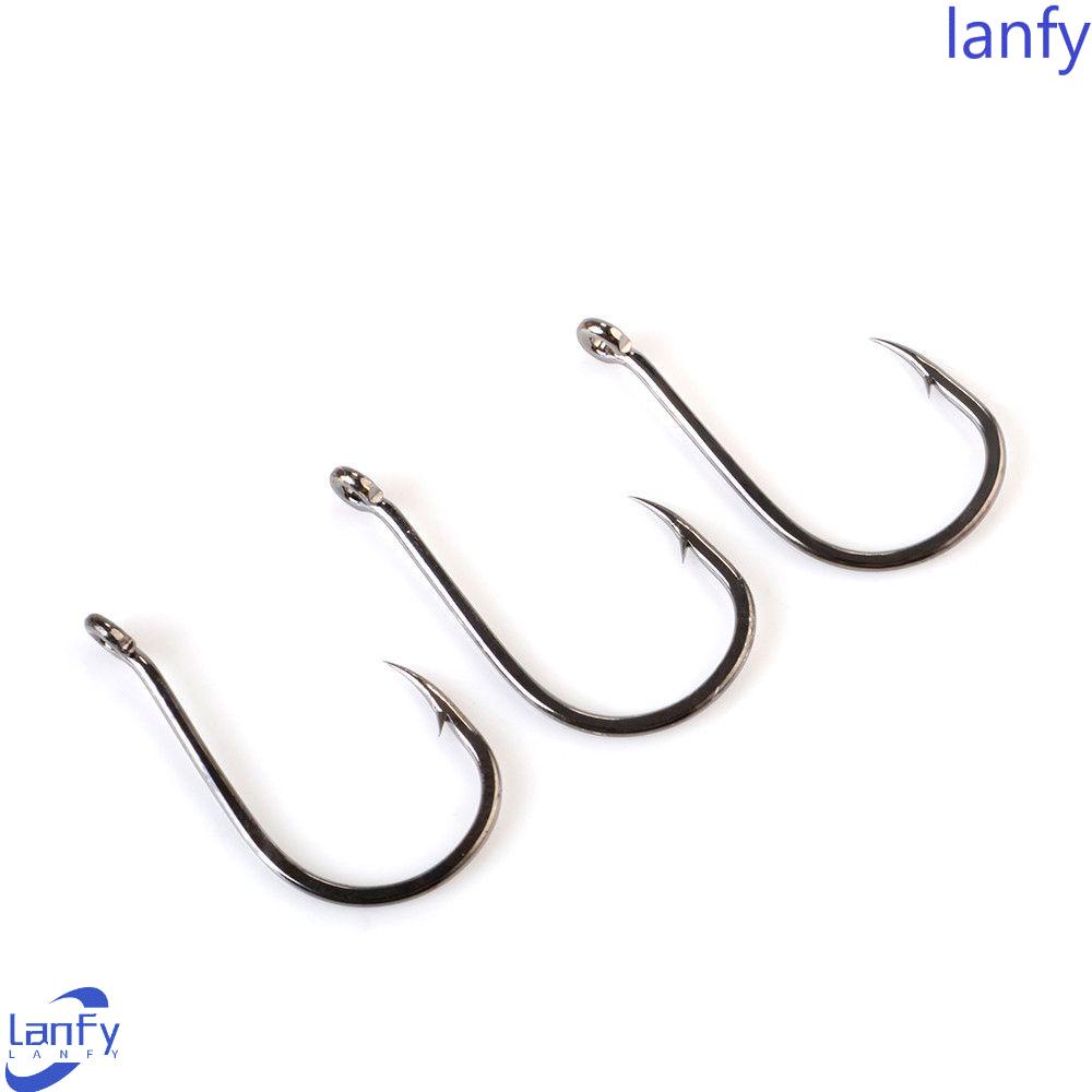 Lanfy Carp Eyed Fishing Hook Lingkaran Lure Hooks Fish Hook Barbed Hooks Aksesoris Pancing Single Jig Curve Shank Hooks