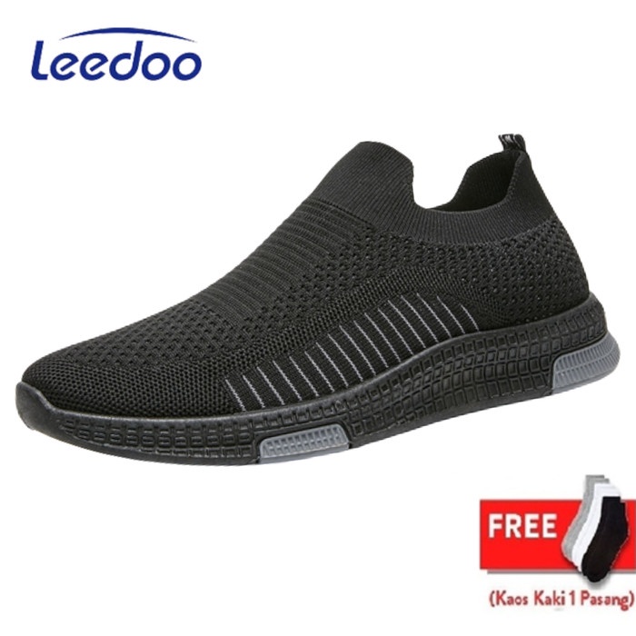 (COD) Leedoo Sepatu Pria Slip On Kasual Trendy Sepatu Olahraga Import MR130 - Hitam, 41