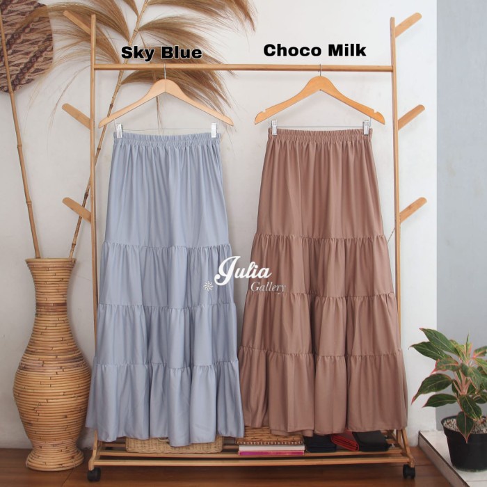 Rok panjang kekinian muslim remaja wanita ruffle skirt tumpuk  - Beige