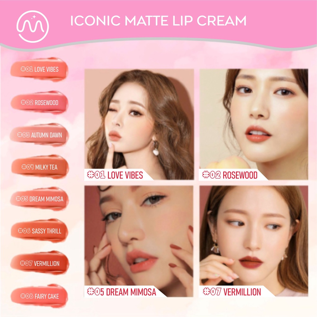 MINIPINK Matte Lipstick Lip Cream Iconic Matte Pigmentasi Tinggi 8 Warna Pelembab Tahan Lama MP011