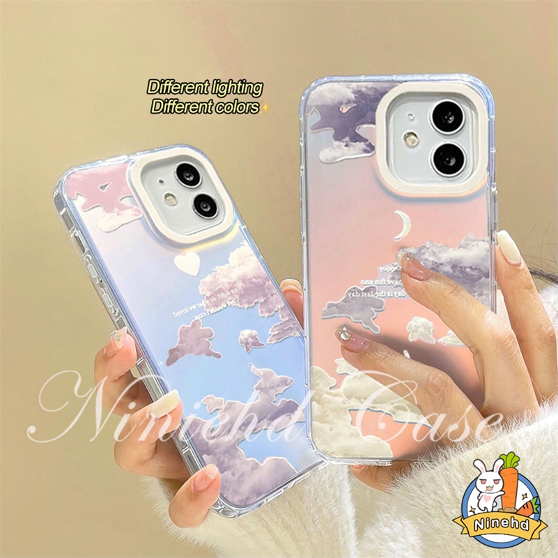 Ins Niche High-end iPhone Case Kompatibel Untuk Iphone14 13 12 11 Pro Max X Xr Xs Max8 7 Plus SE 2020 Warna Permen Laser Pola Awan Melamun Casing Ponsel Bumper Shockproof Soft Cover