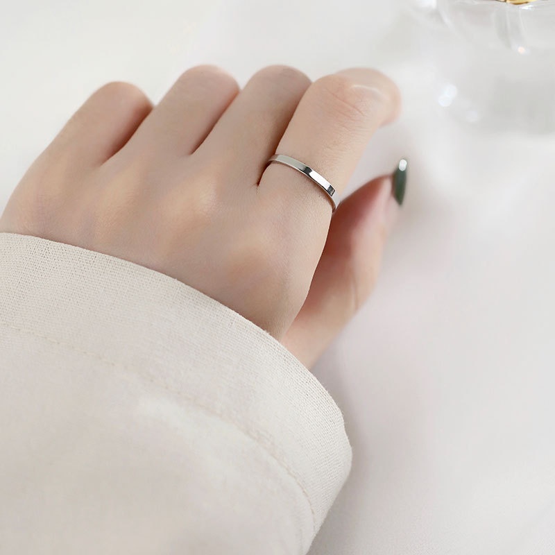 Papaozhu Trendi S925 Perak Mengkilap Polos Cincin Untuk Wanita Pria Elegan Geometris Lingkaran Cincin Kasual Sederhana Fashion Jari Perhiasan Hadiah