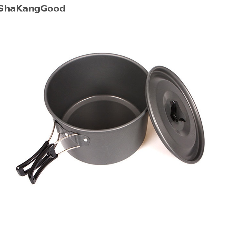 Skid Camping Cookware Set Aluminium Non Portable Peralatan Makan Luar Ruangan Ketel Panci Cookset Masak Panci Mangkok Untuk Hiking BBQ Piknik SKK