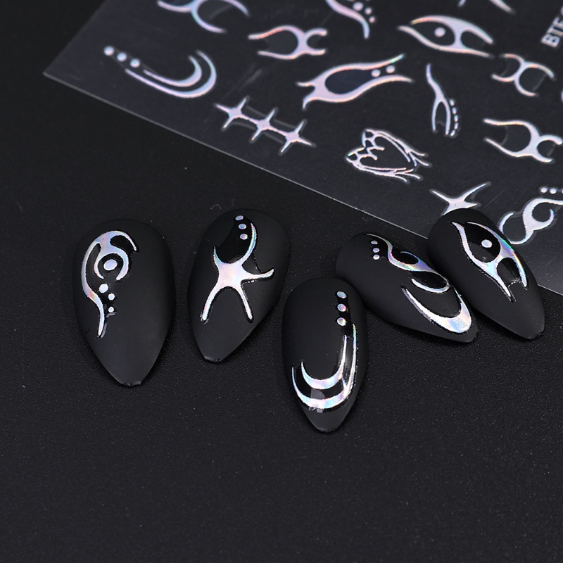 Indah Garis Geometris Api Stiker Kuku 3D Tahan Lama Self-Adhesive Nail Decals Gold Bronzing Gothic Manicure Decor