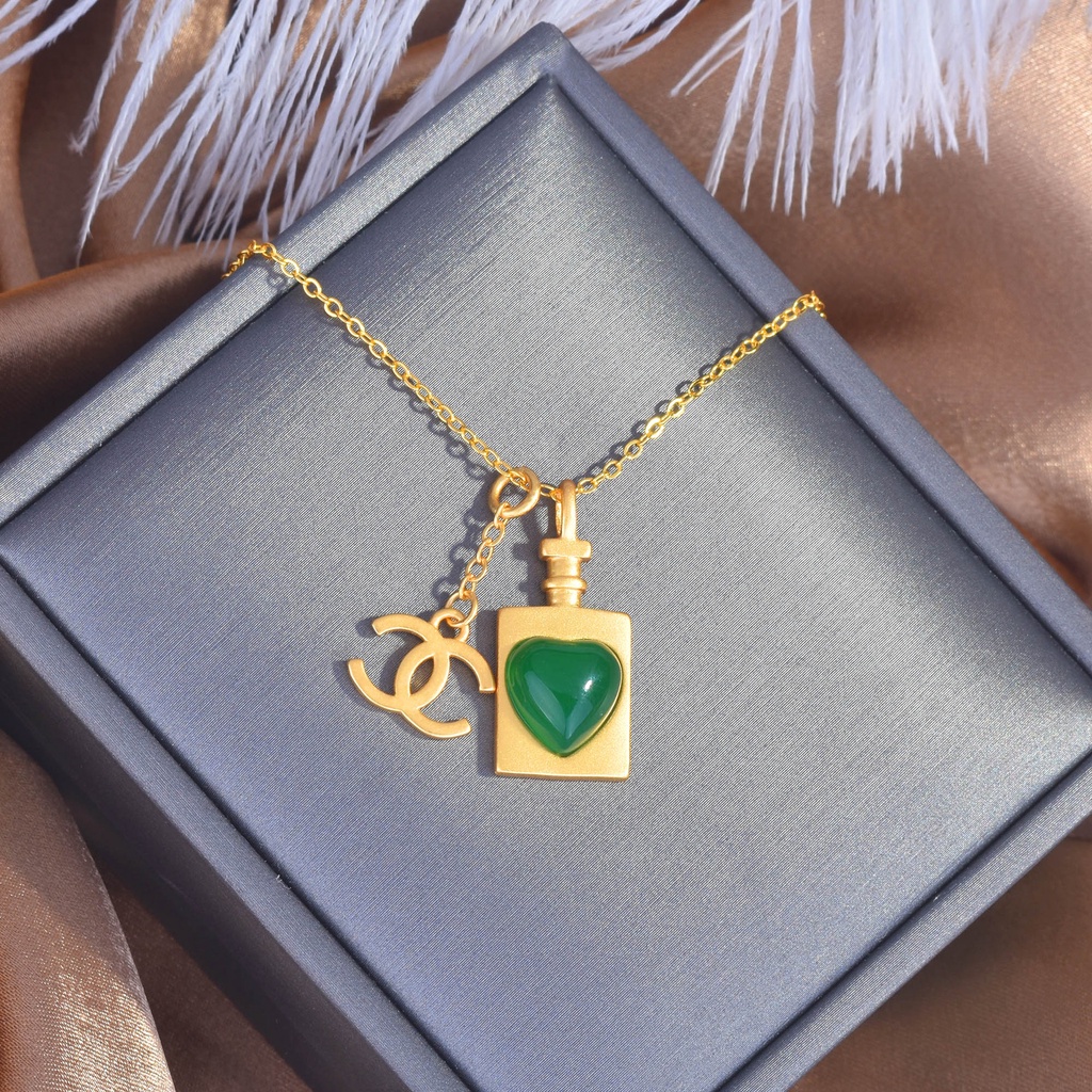 Goldkingdom Aksesoris Perhiasan Fashion Ready Stock Wangi Kecil Antik Emas Tulang Selangka Kalung Huruf C Parfum Gelang