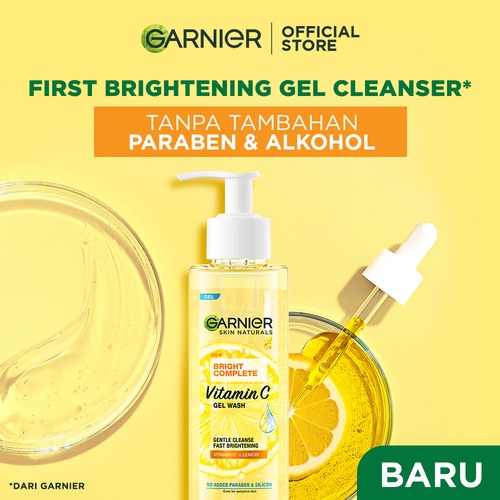 Garnier Gentle Brightening Set Bright Complete Vitamin C Serum 15ml + Vitamin C Gel Wash 120ml - Skincare Kulit Cerah