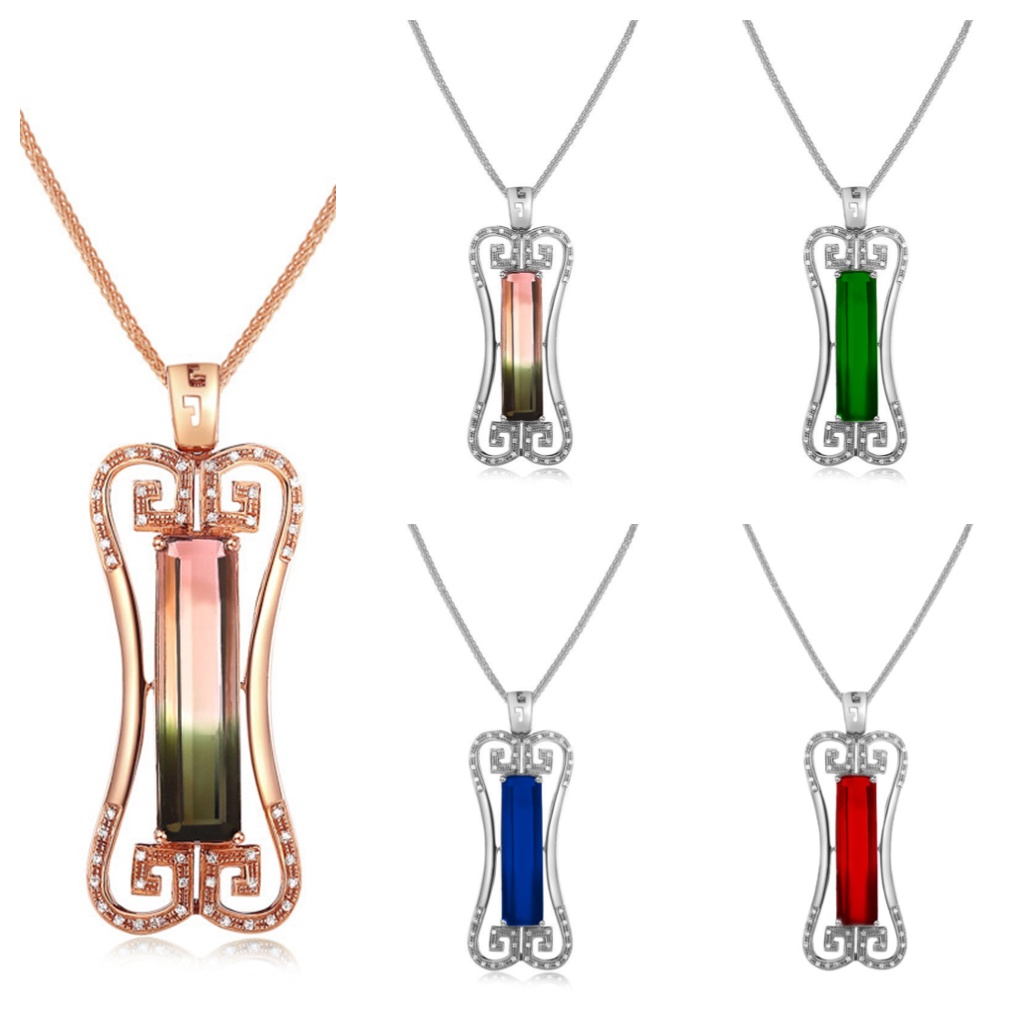 Goldkingdom Aksesoris Perhiasan Fashion Ready Stock Tourmaline Pendant Dengan Kalung Micro-inlay Rose Gold.