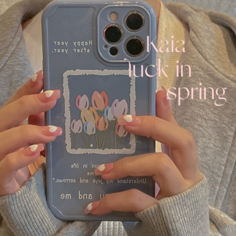 Ins Tulips Case Silikon Untuk Iphone SE 2020 7 /8 Plus X XR XM 11 12 MINI PRO MAX Casing Cover Pelindung AT0243