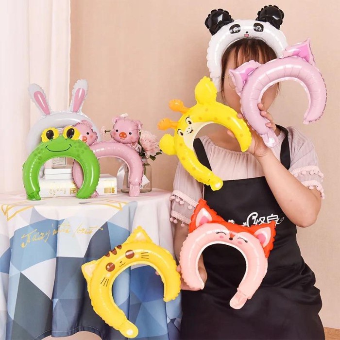 Balon Foil Bando Karakter Animal / Headband Balloon / Balon Bandana