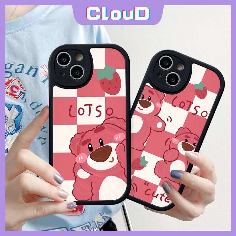 Cute Strawberry Bear Phone Case Untuk Infinix Hot 10play 9play 11play Hot 11s 10s 10T 10Lite Smart6 5 Note8 Lovely Kartun Manyo Lattice Lembut Tpu Penutup Belakang