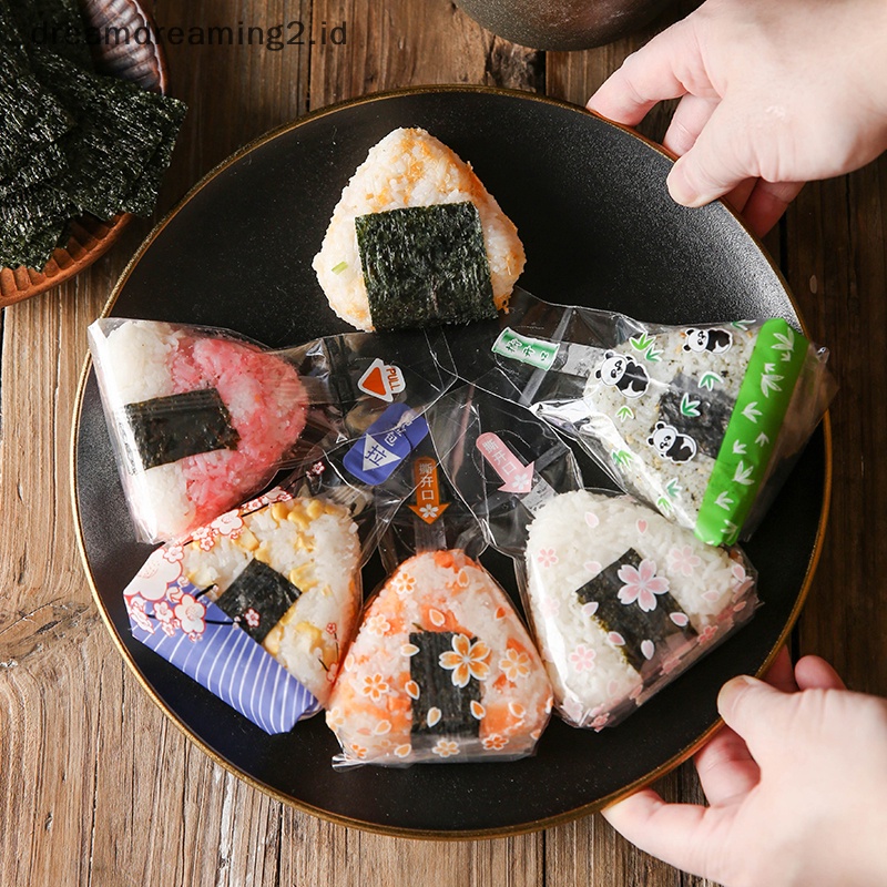 (drea) 10pcs Tas Kemasan Bola Nasi Segitiga Ala Jepang Rumput Laut Tas Hadiah Cetakan Sushi Alat Membuat Masakan Jepang Bento Aksesoris Diy Sushi Rice Ball Bags//