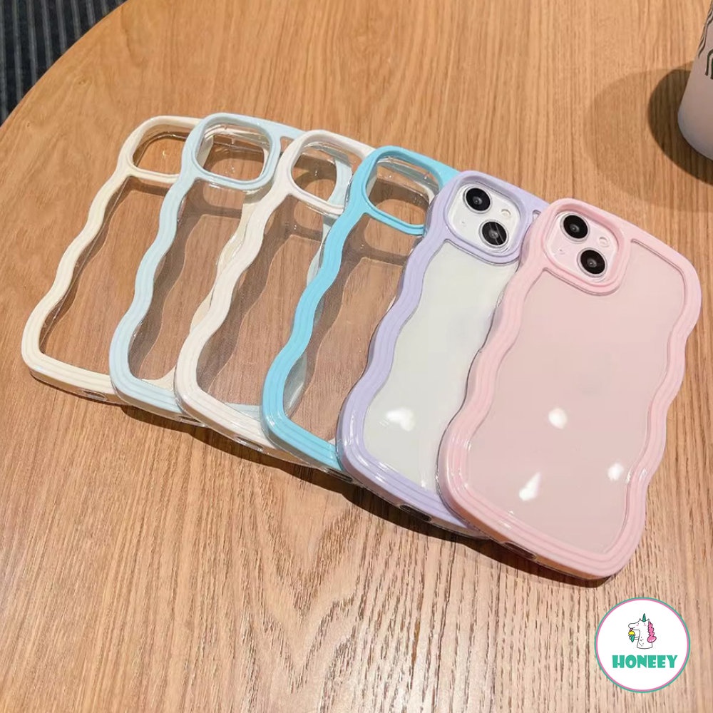 Casing Ponsel Lucu Bergelombang Keriting Bening Kompatibel Untuk IPhone 14 Pro 13 12 11 Pro Max X XS XR Permen Silikon Lembut Tahan Guncangan Penutup Belakang