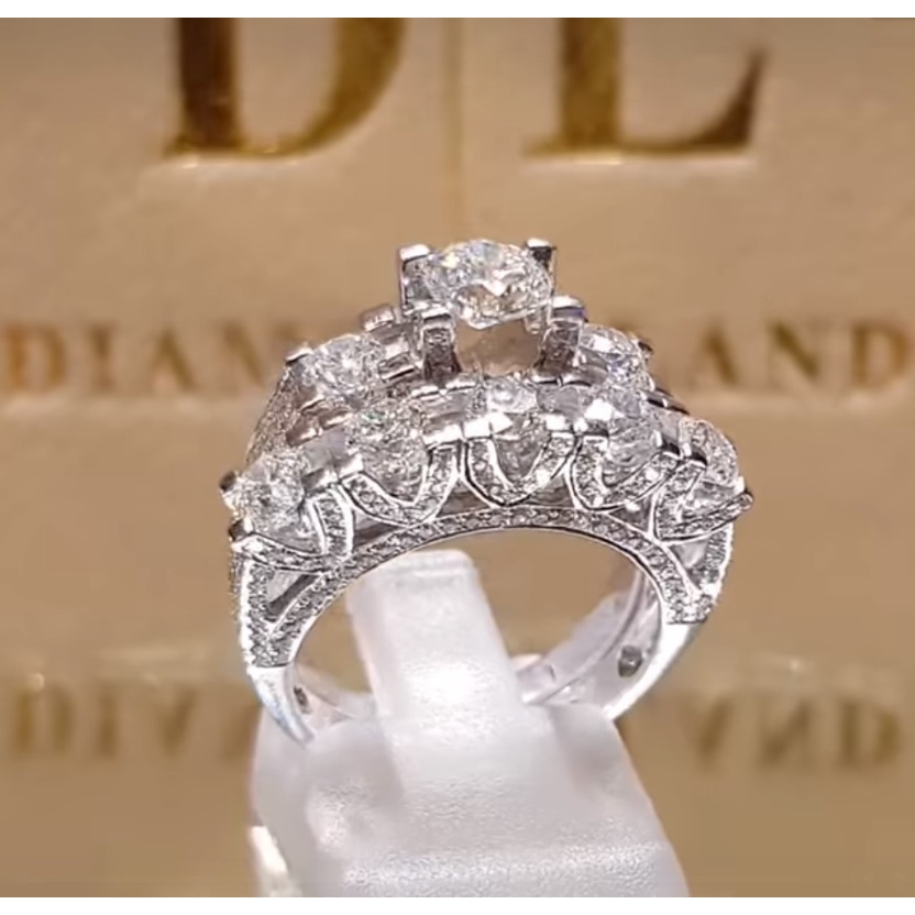 Goldkingdom Fashion Perhiasan Aksesoris Ready Stock Berlian Penuh Delapan Hati Delapan Panah Set Cincin Kreatif Perjamuan Pernikahan Pertunangan Cincin Ring