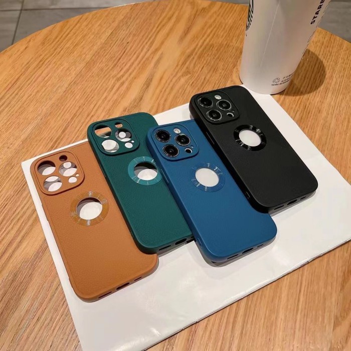 Luxury Leather HOLE LOGO iPhone X/XS/XR/Xs Max/11/11 Pro/11 ProMax/12/12 Pro/12 ProMax with Protection Camera