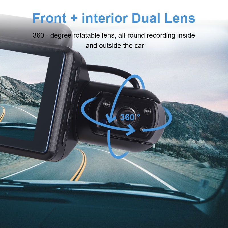 Dash Cam Mobil 1440p Dual Lens Front Inner Night Vision 3&quot; Ips Screen G-sensor 170°angle Loop Recording