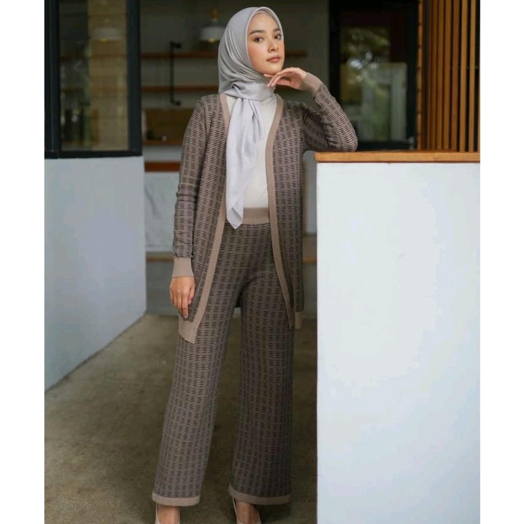 JEHAN KNIT SET setelan rajut katun cardigan celana panjang